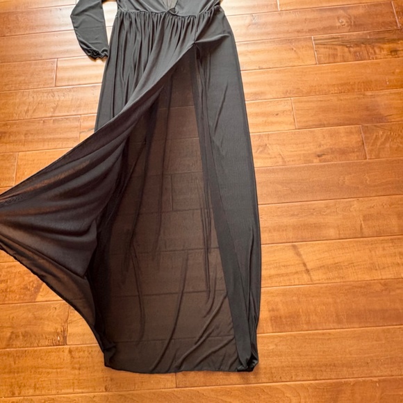 Y2K Sheer Mesh High-Slit Maxi Black Dress M 3/4 Sleeve - Picture 2 of 10
